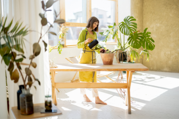 Houseplant mom watering her babies