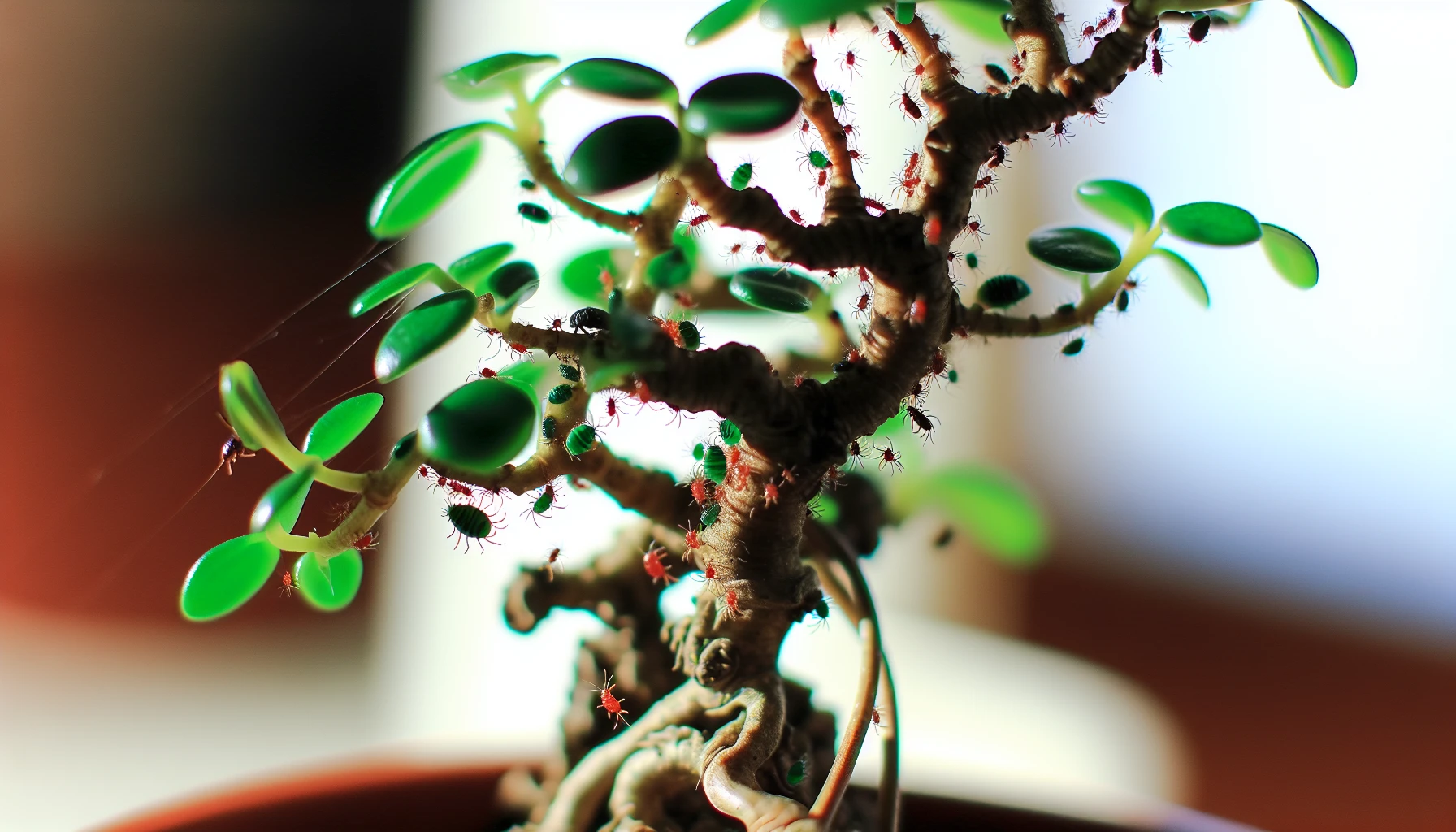 Pest infestation on a bonsai tree