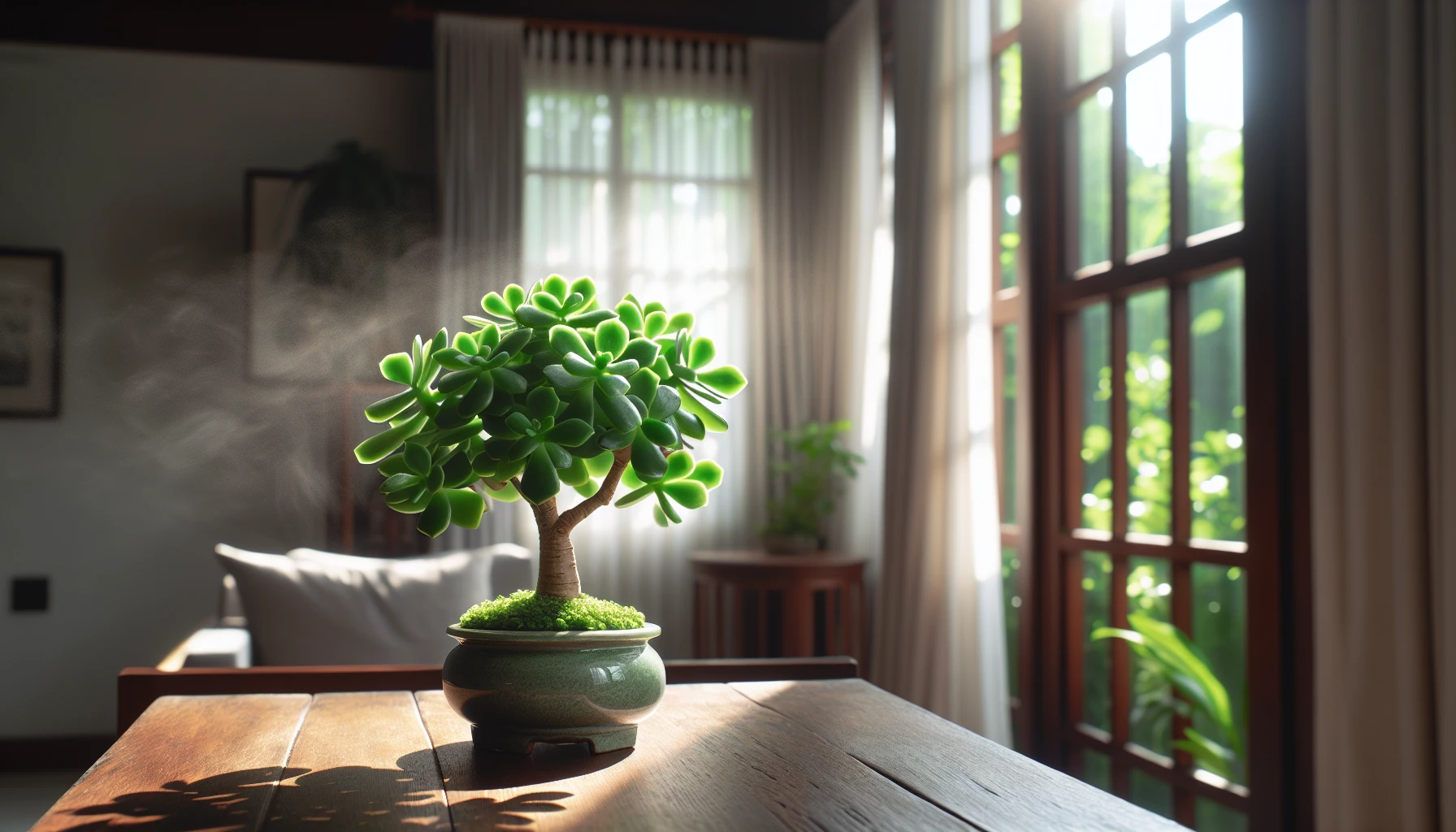 Jade plant bonsai enhancing indoor air quality