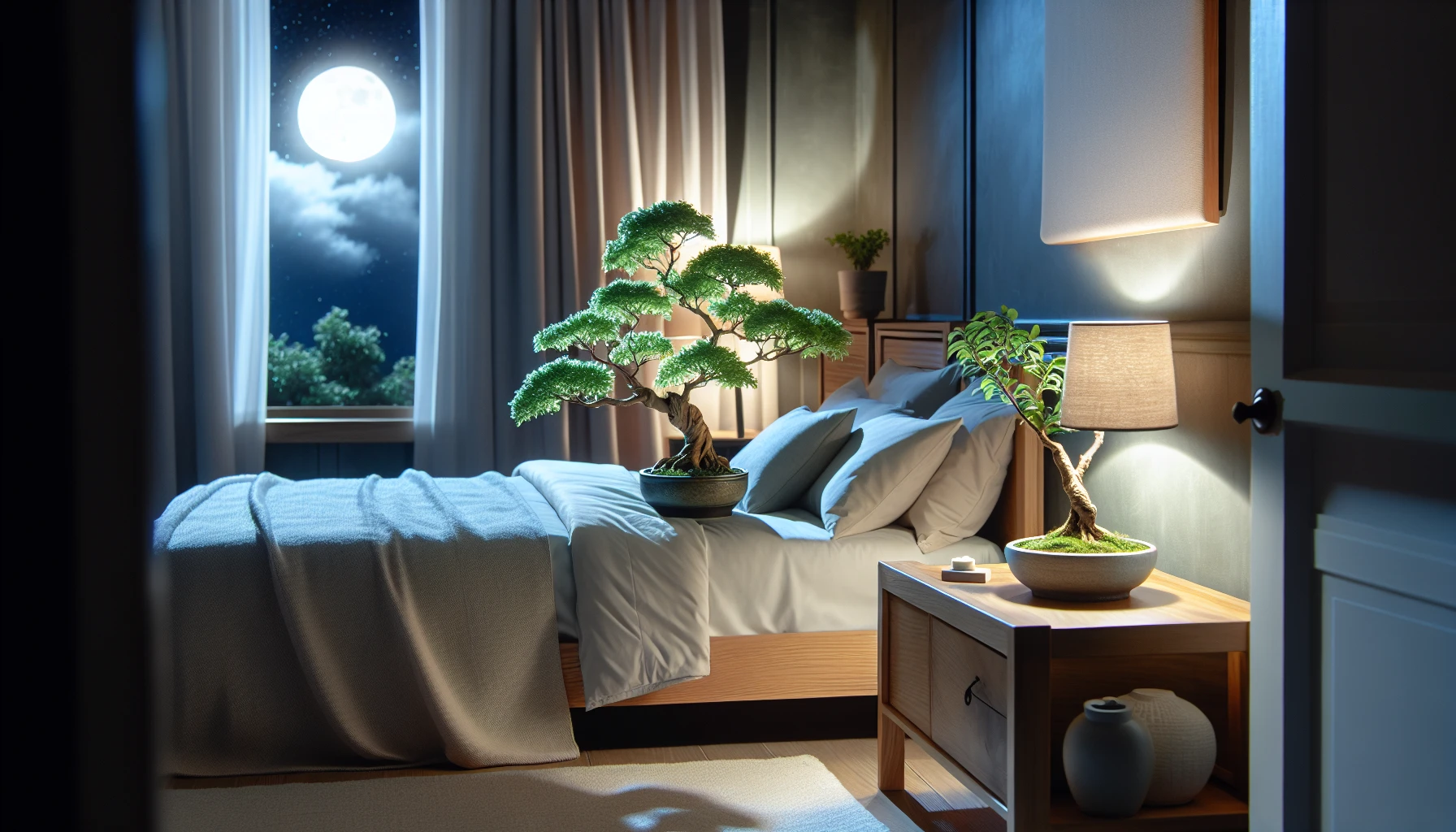 Chinese Elm Bonsai tree in a peaceful bedroom