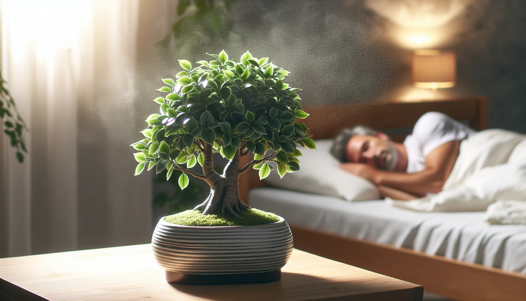 Indoor Ficus Bonsai tree purifying the air