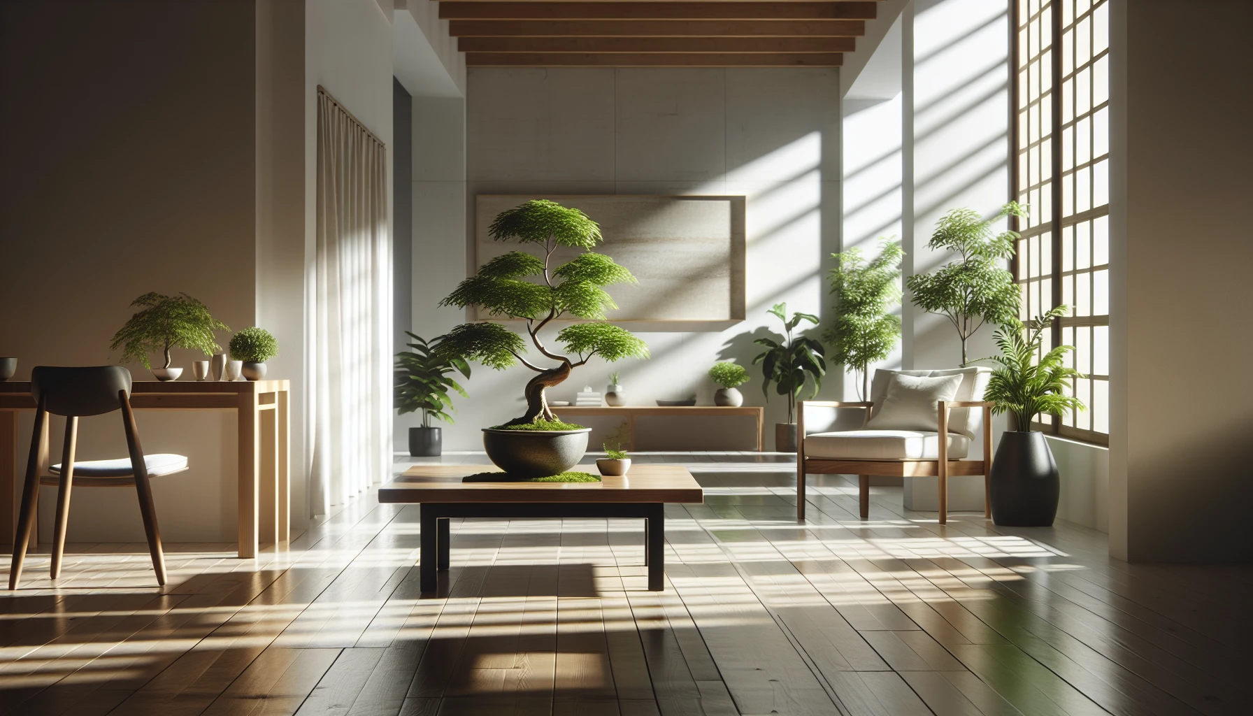 Bonsai tree in a peaceful indoor setting